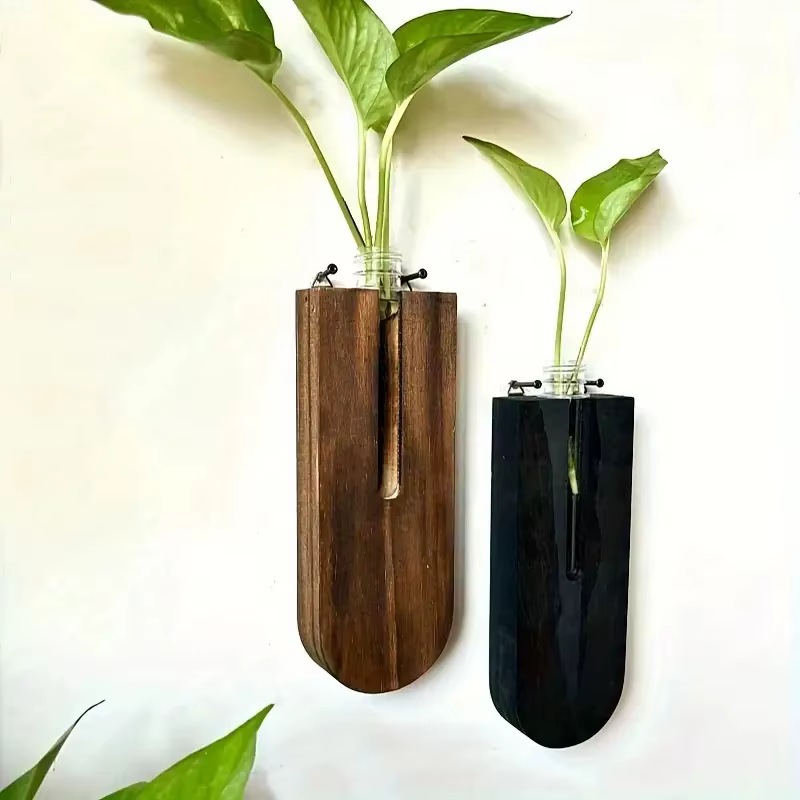 Vase à fleurs en bois avec support en bois