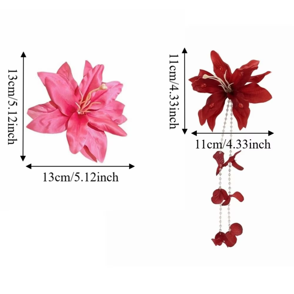 Barrettes à fleurs rouges en tissu pour femmes, pinces à cheveux à longues pampilles en forme de pétales, épingles à cheveux bec de canard, accessoires capillaires pour les vacances d'été