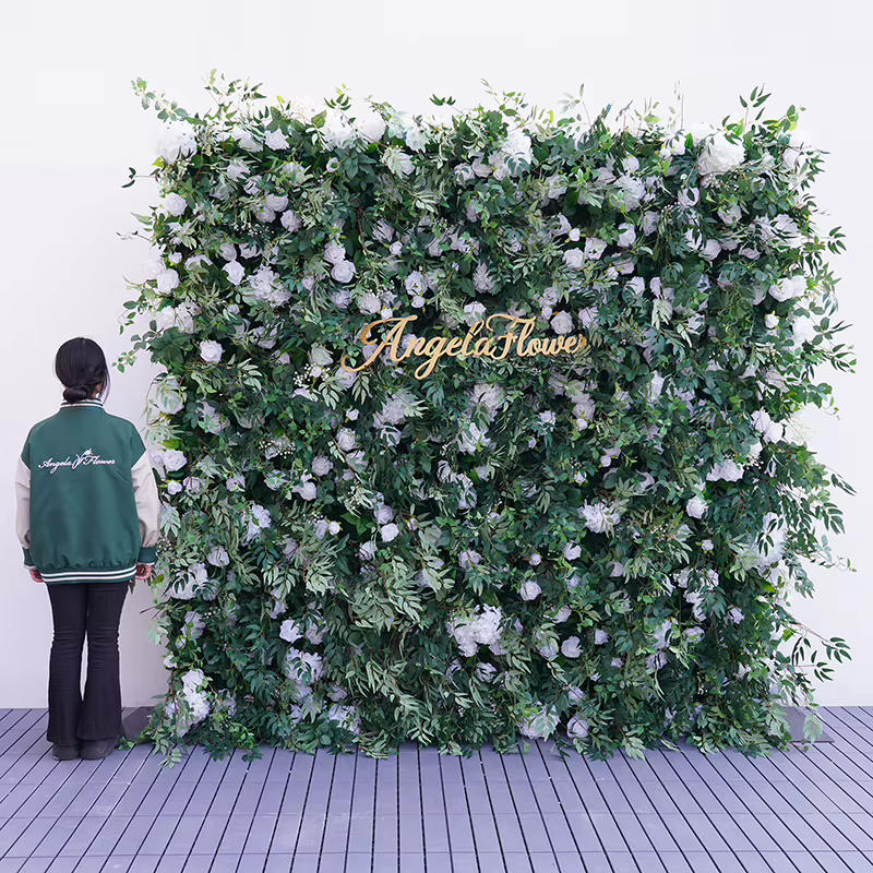 Blanc Rose vert plante feuilles de saule enrouler tissu fleur décoration murale arrière-plan de mariage Arrangement Floral événement accessoires de fête A8930