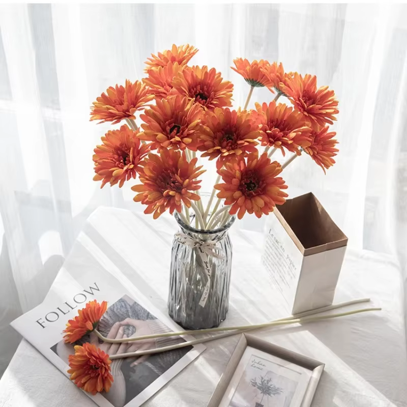 Fleurs artificielles Gerberas jaunes en tissu