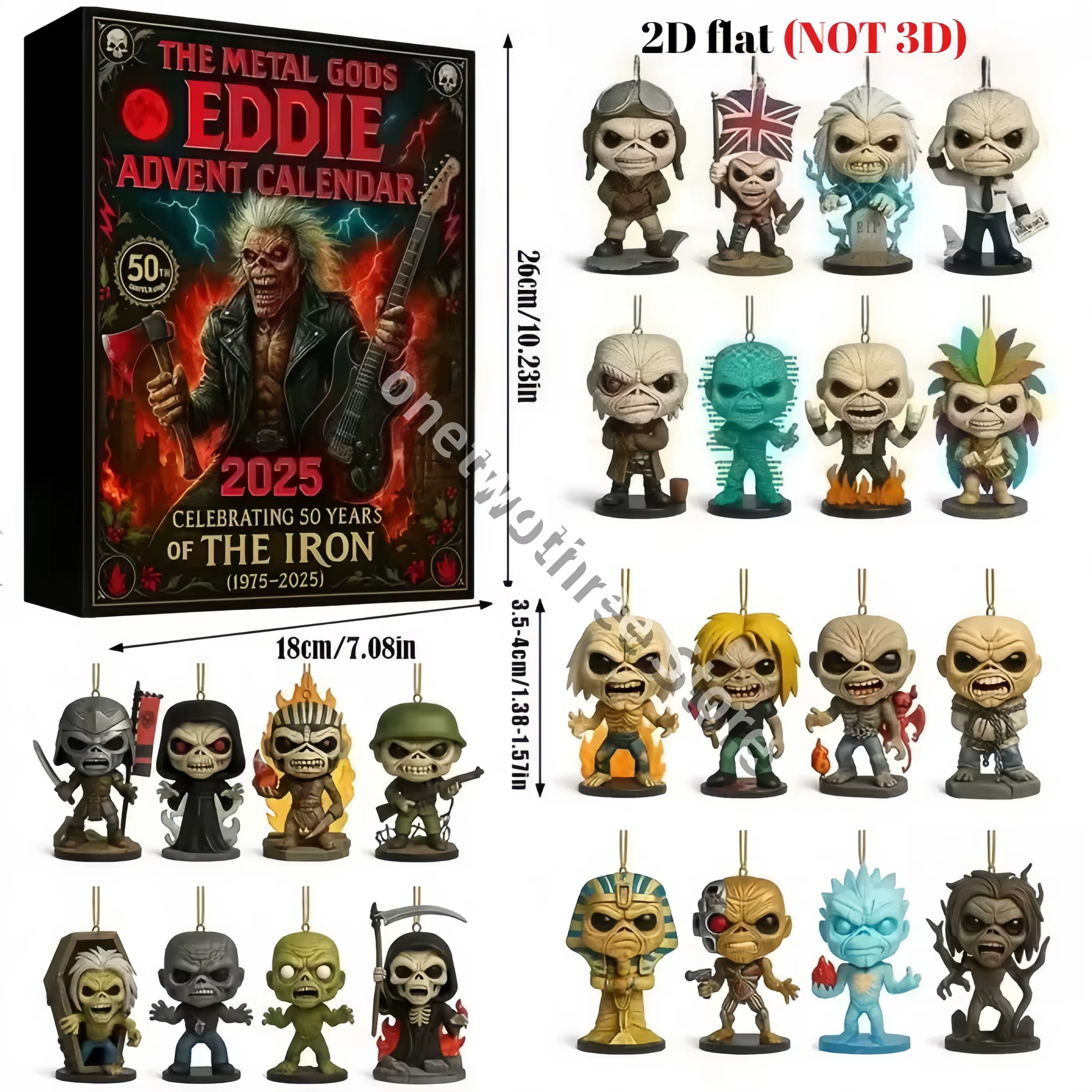 Calendrier de l'Avent Rock and Metal 24 jours Calendrier de l'Avent Eddie 2D Plat Acrylique suspendu Bande de Noël Pendentif Figure Porte-clés Cadeau
