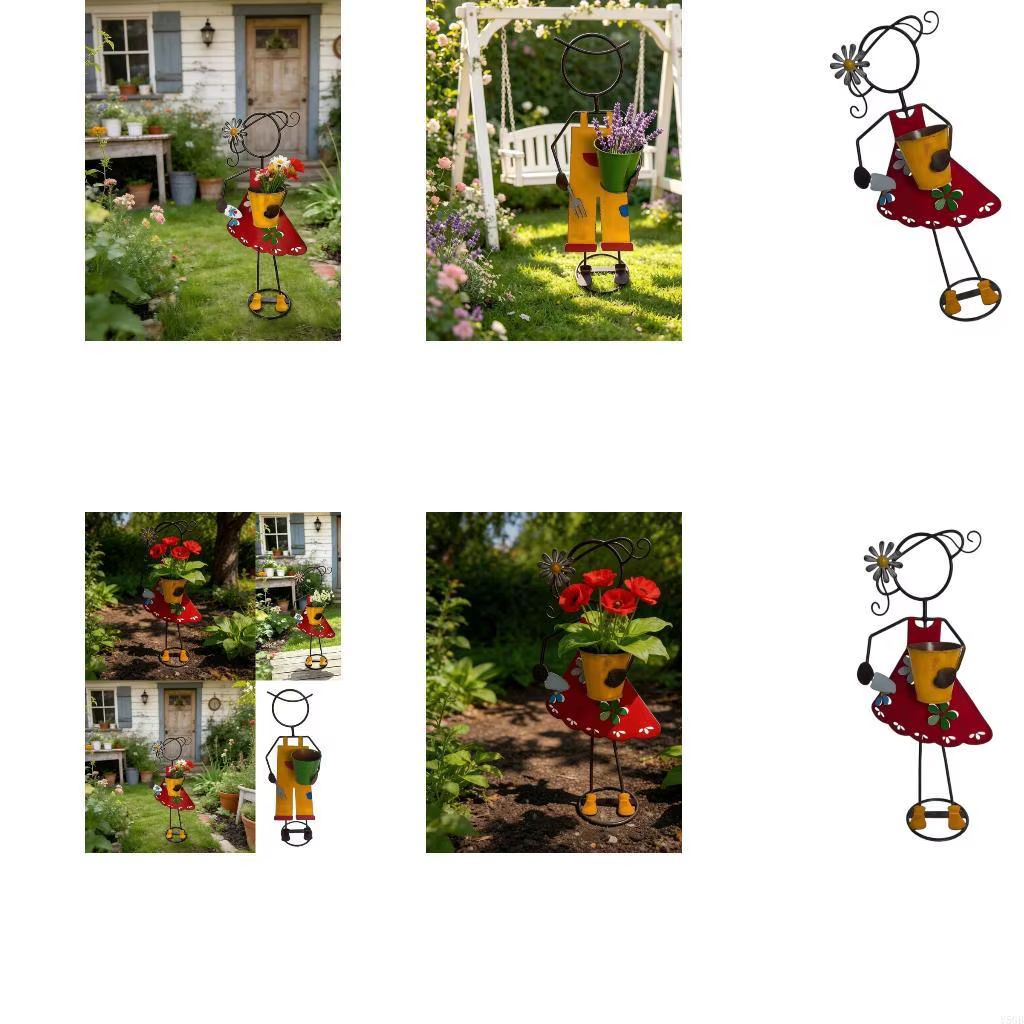 Support Figurine Pot fleur jardinière d'extérieur avec aspect métallique patiné pour affichage Table porche
