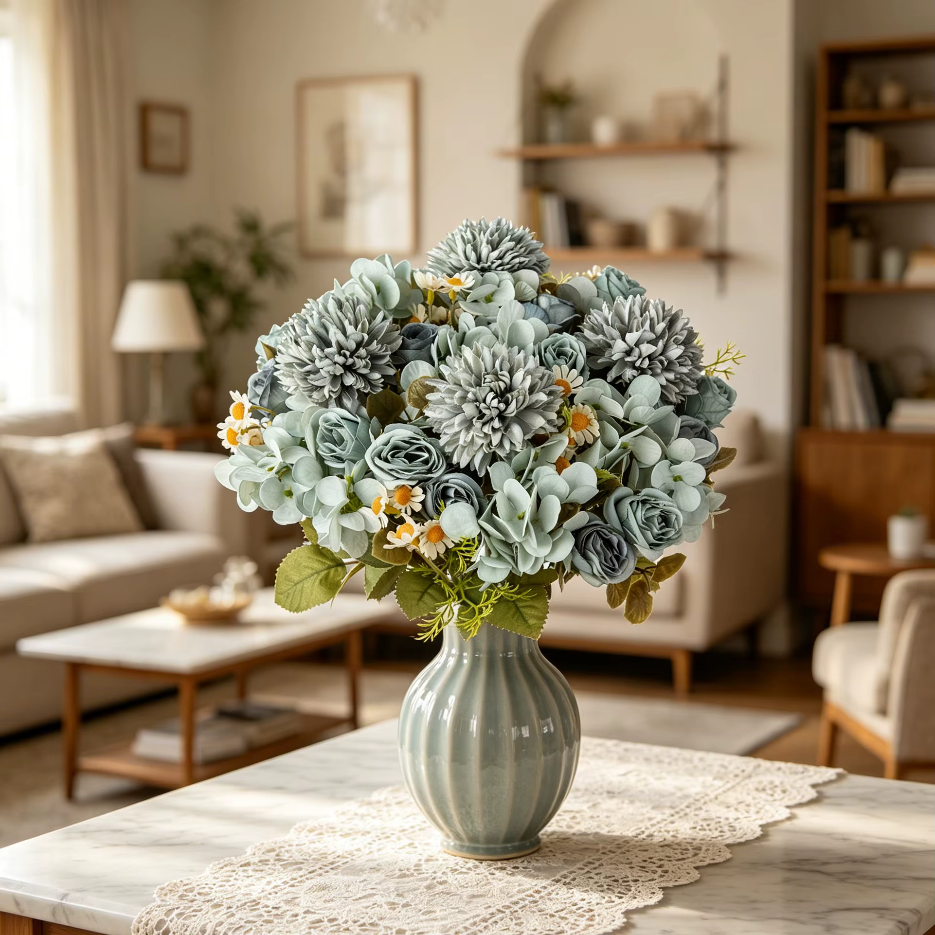 Fleurs Artificielles Camomille Combinées pour Décoration d'Intérieur