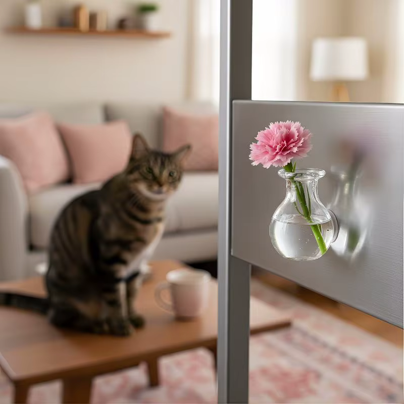 Ensemble de vases en verre magnétiques - Mini pots à plantes aimantés pour réfrigérateur - Porte-fleurs décoratif pour la maison et le bureau