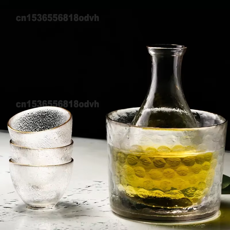 Ensemble de verre à vin de style japonais, pot à saké avec trois verres, design givré marteau, ensemble de pot cadeau, élégant