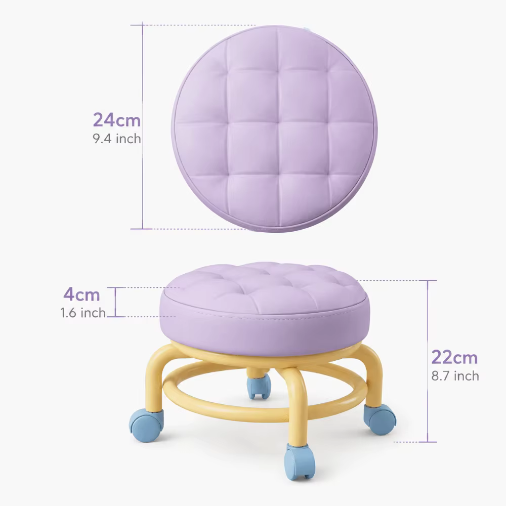 Tabouret à roulettes rond avec siège rembourré