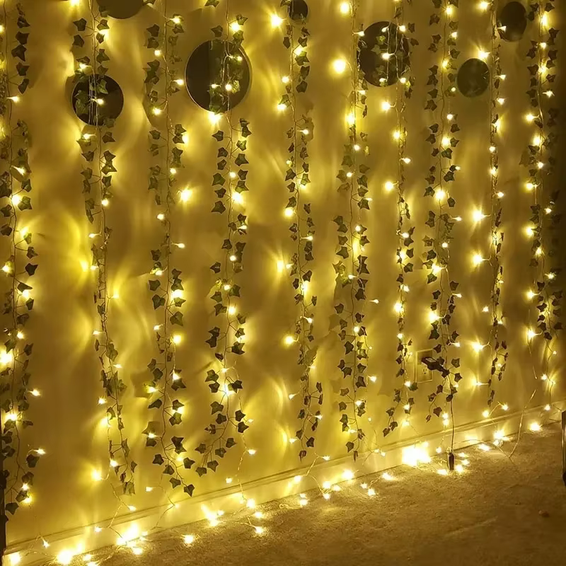 10M/5M/2M feuille verte fausses plantes chaîne lumière alimenté par batterie étanche