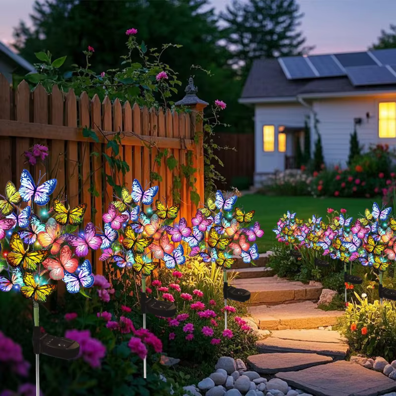 Lampe solaire LED en forme de papillon pour pelouse