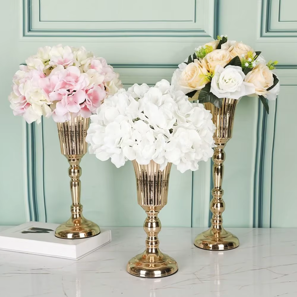 Vase Rétro en Fer Forgé Doré Anti-chute pour Fleurs Artificielles