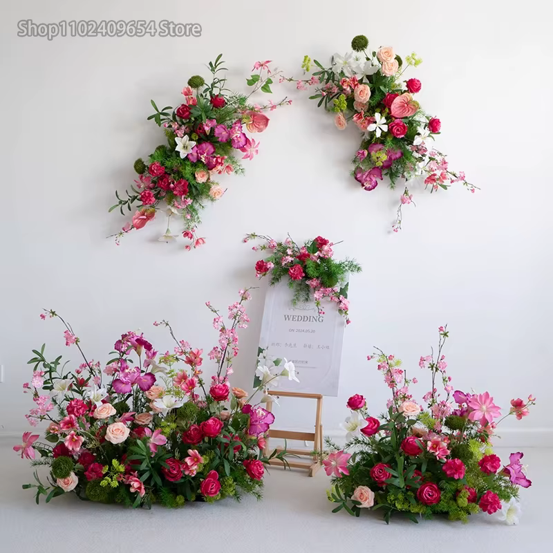 Feuilles vertes, rose vif