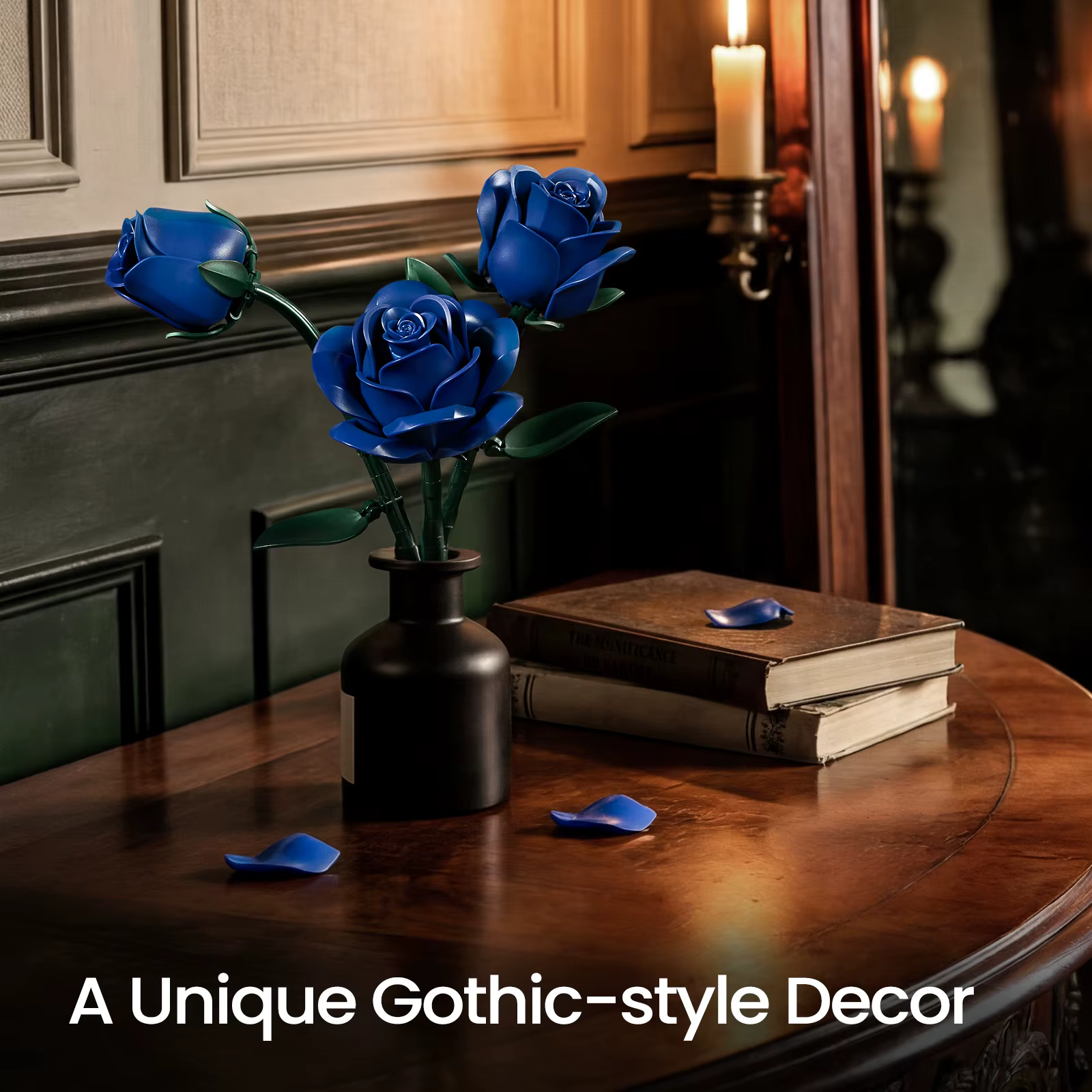 Roses Flowers Bouquet Building Set Botanical Dark Gothic Decor Home Office Blocks Toys for Adults Mom Birthday Gifts