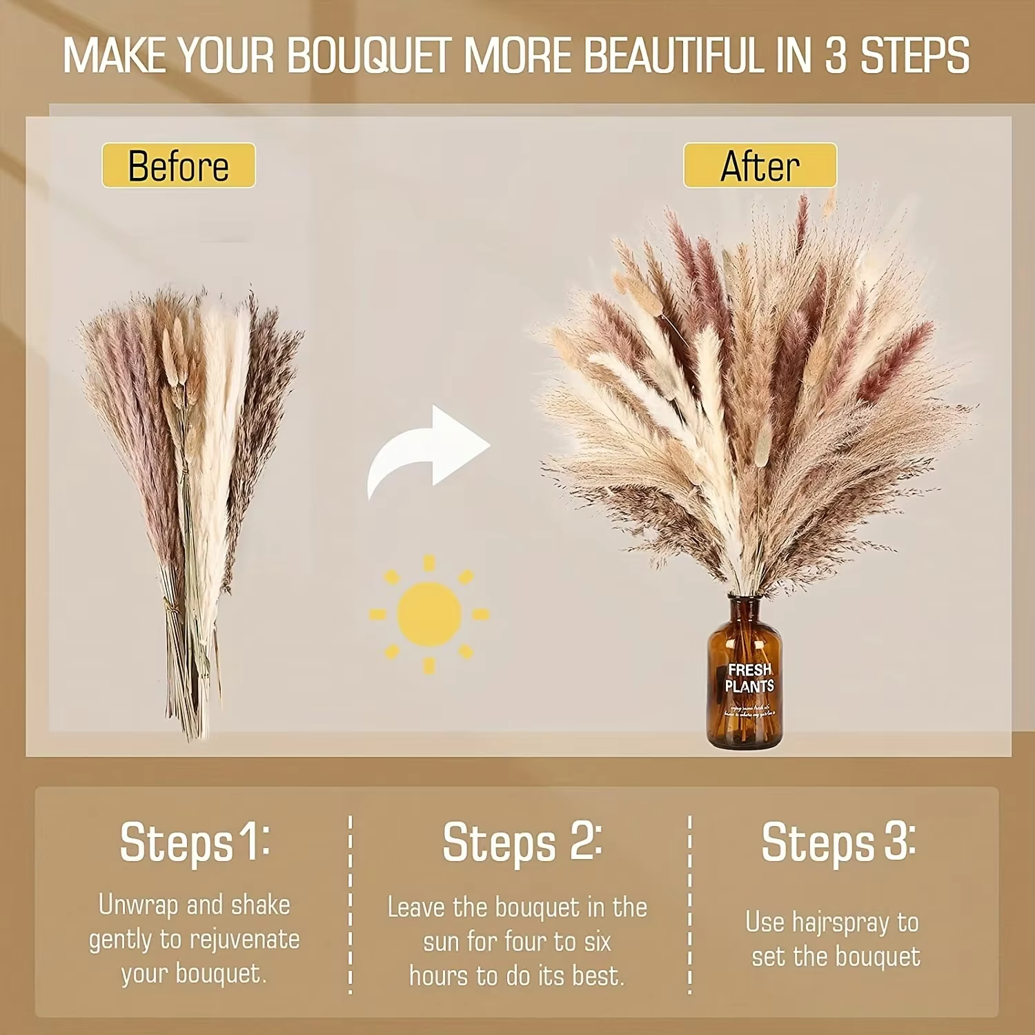 105 pièces fleurs séchées naturelles Pampas Bouquet Floral Boho pays décoration de la maison queue de lapin herbe Reed décor de mariage Arrangement