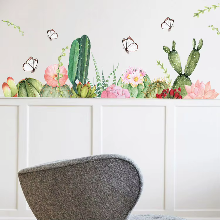 Autocollant mural Cactus vert papillon