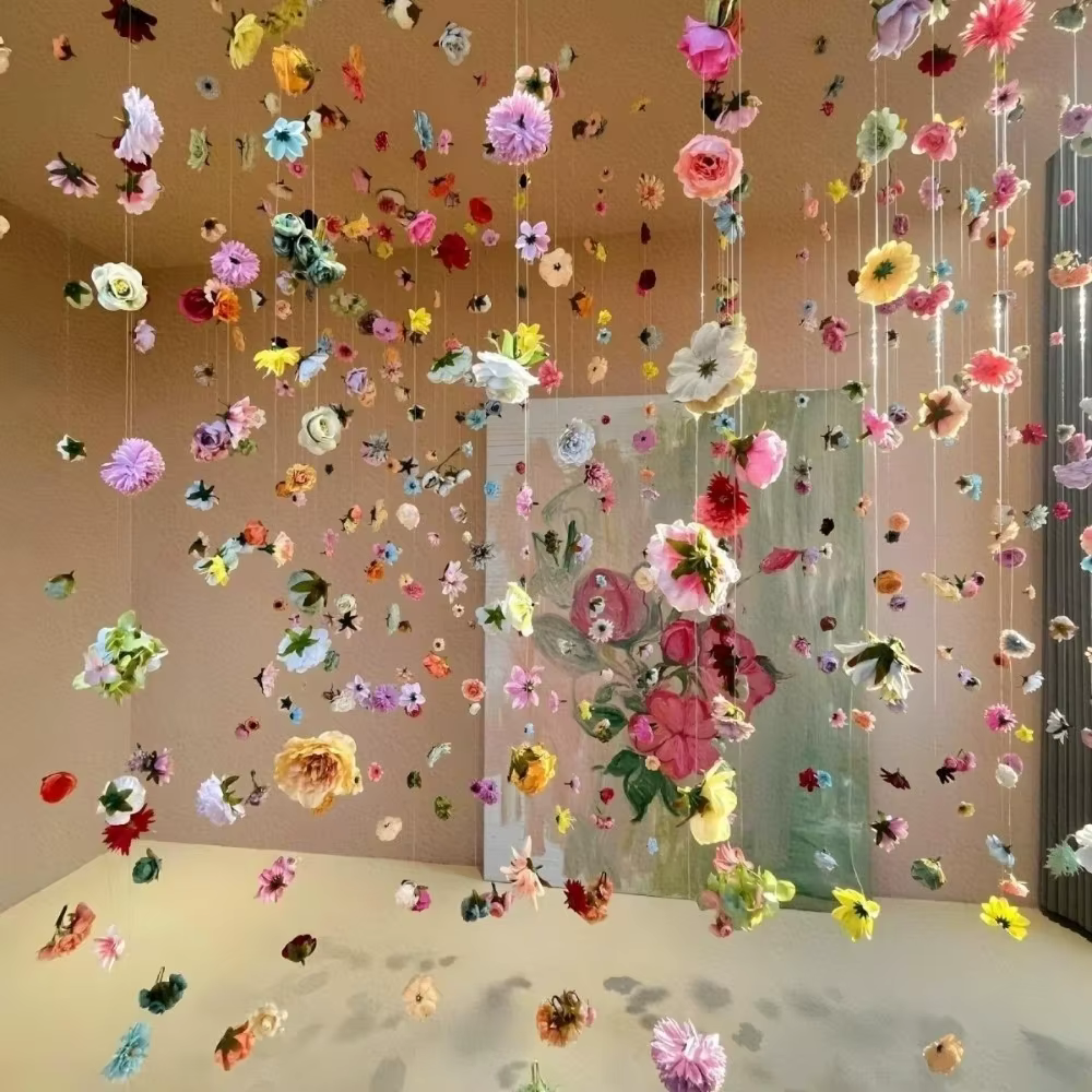 Rideau de fleurs artificielles style bohème