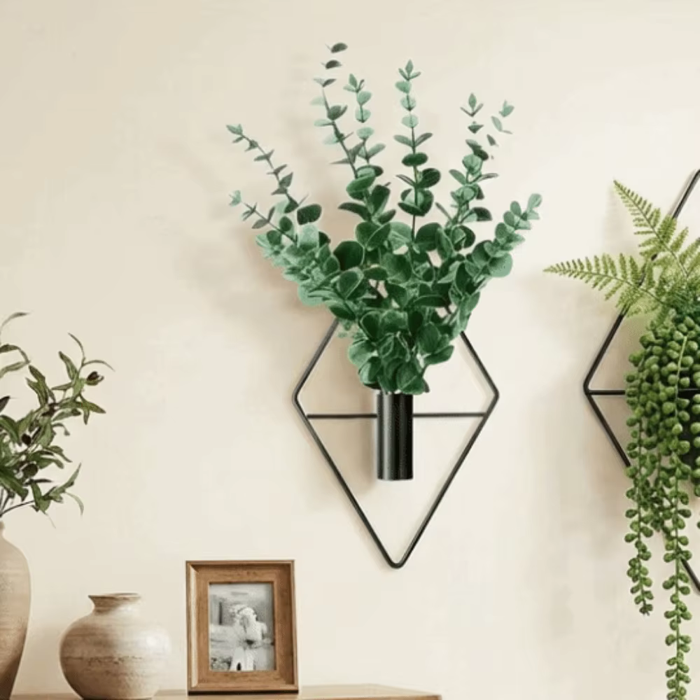 Vase à fleurs suspendu en fer en forme de losange