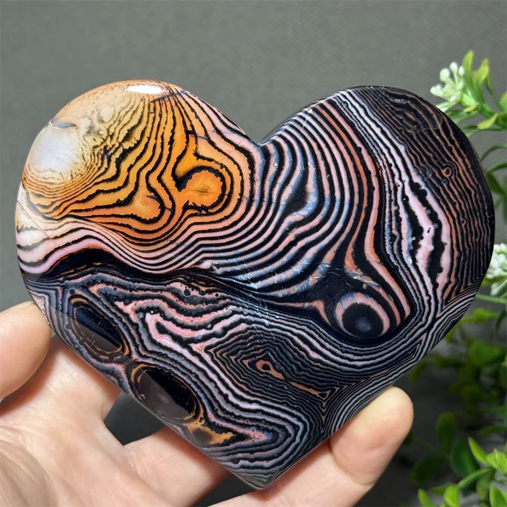 Agate florale naturelle à motif magnifique, cristal minéral en forme de cœur, ornements énergétiques pour la maison et le jardin, méditation, guérison, cadeau porte-bonheur