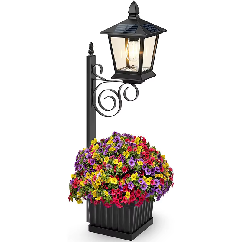 Pot de fleurs solaire imperméable d'extérieur 2-en-1 avec lumière décorative pour la maison