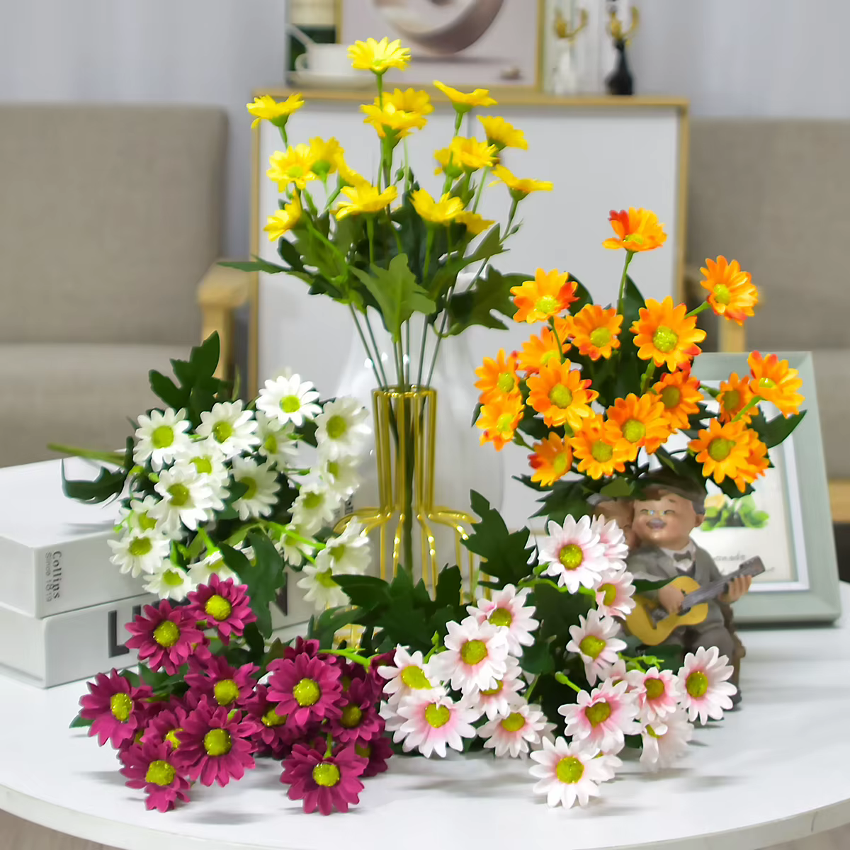 Fleurs artificielles, beau Bouquet de marguerites en soie
