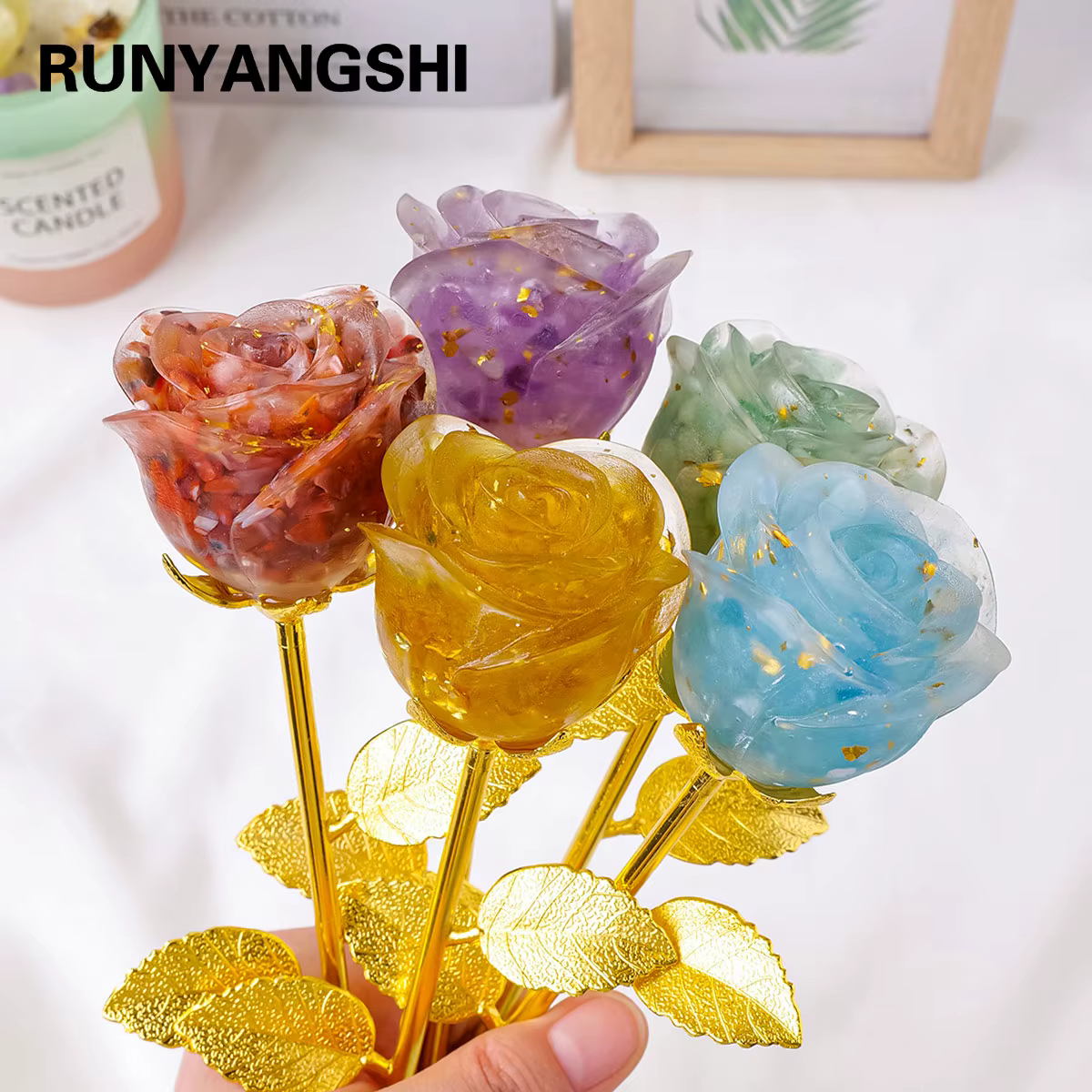 Statue de fleurs en Quartz Rose