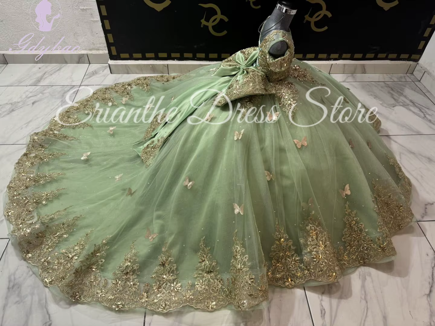 Robe à fleurs vertes pour filles, pour mariage, en Tulle, avec des appliques de papillons 3D, pour fête d'anniversaire pour enfants, robes de bal de première Communion personnalisées