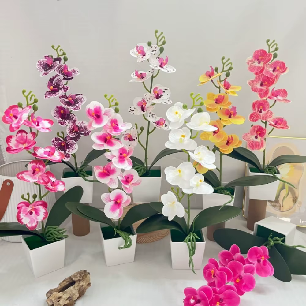 7 Fleurs d'orchidées artificielles en pot