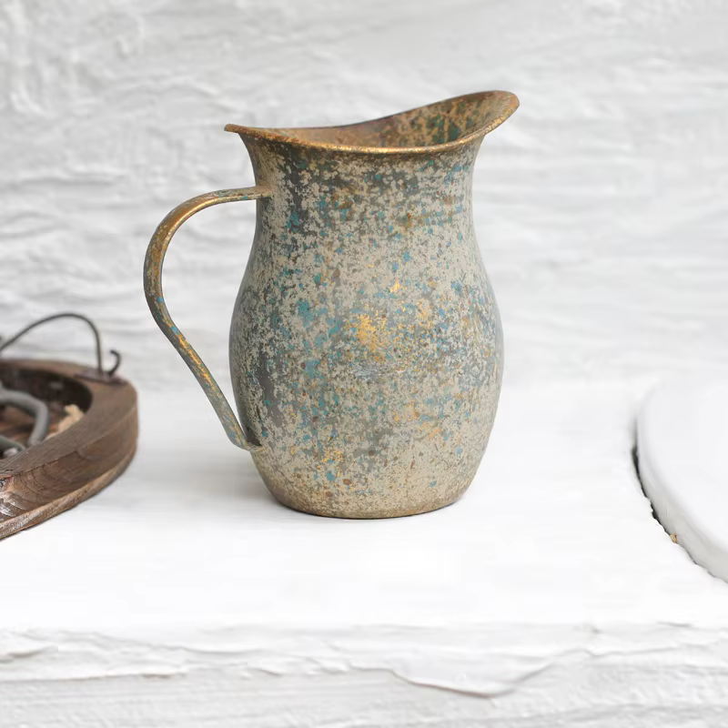 Vase à fleurs Vintage en métal galvanisé