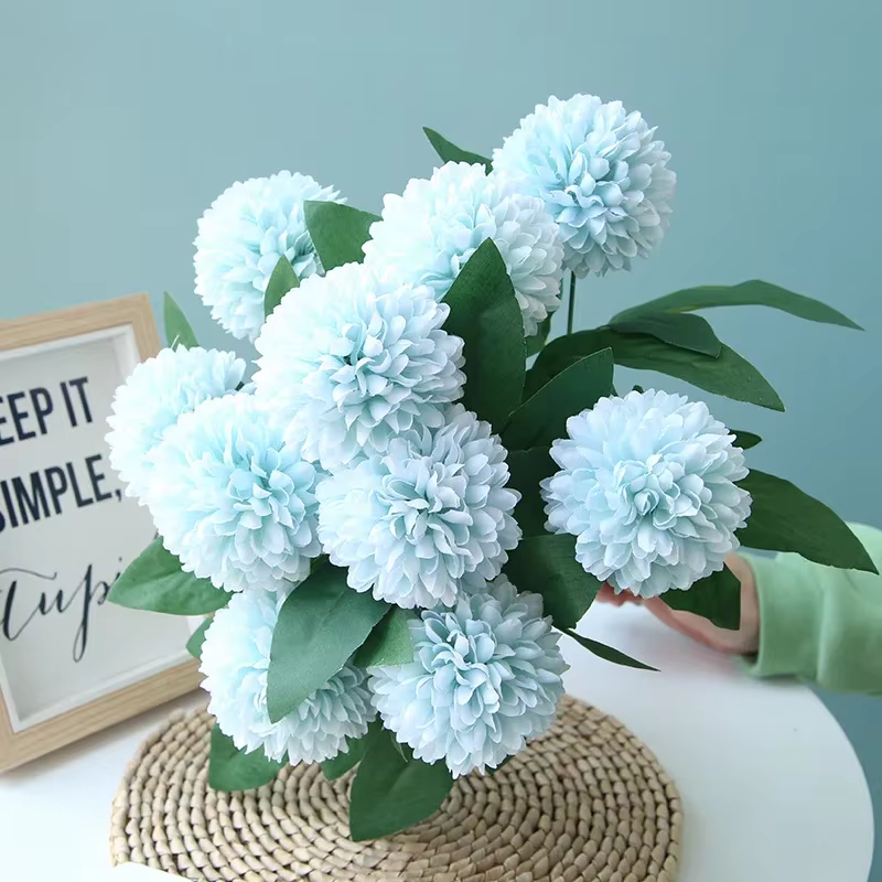 Simulation d'aloès vert fleurs soie 10 têtes boule chrysanthème Bouquet Auditorium décoration plantes