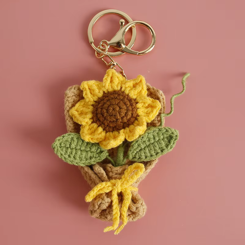 Porte-clés Bouquet de fleurs tricoté créatif