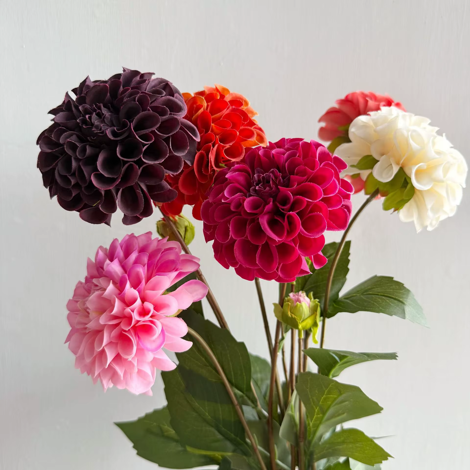 Lot de 5 fleurs artificielles hydratantes Dahlia à 2 têtes
