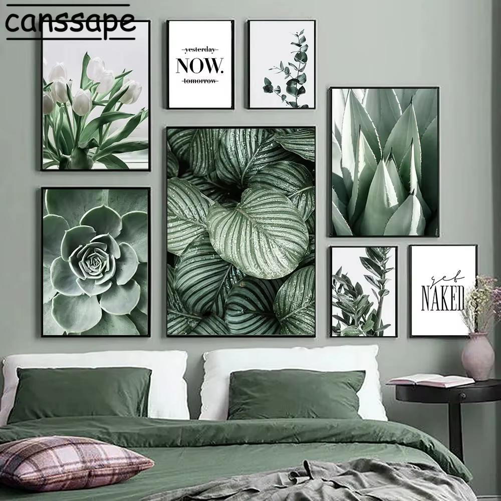 Affiches de plantes succulentes, peinture sur toile de feuilles de plantes vertes, décoration murale nordique, décor de salon, impression d'art mural naturel
