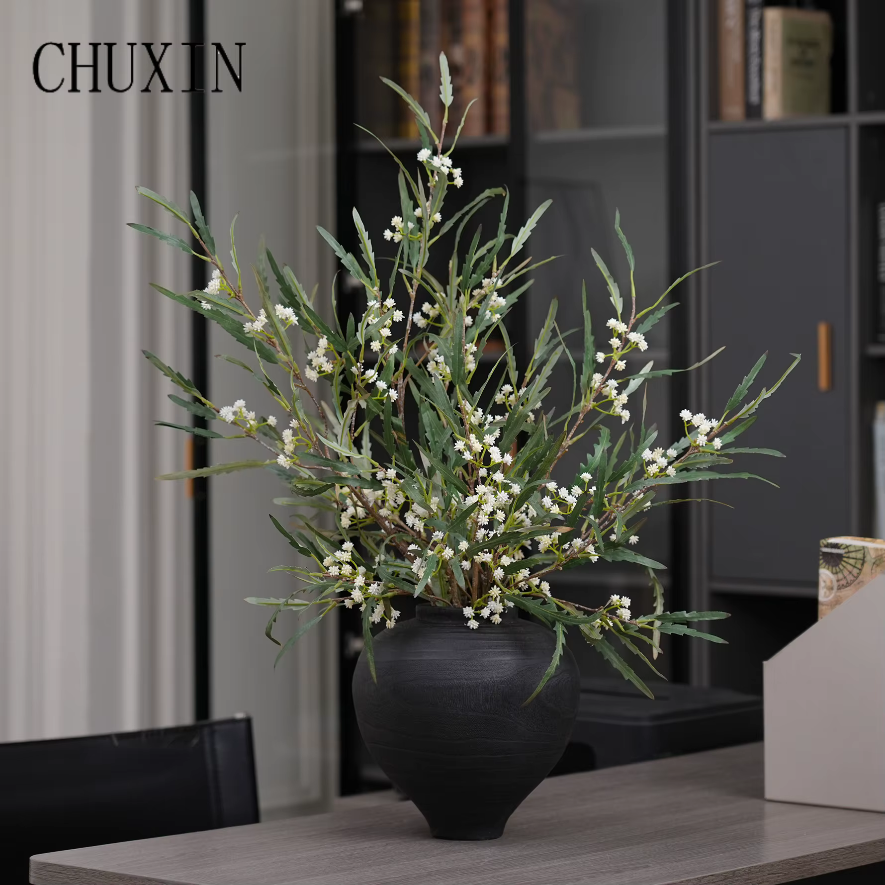 C1998 Branche de fleur artificielle verte de 75 cm pour arrangements floraux de mariage DIY