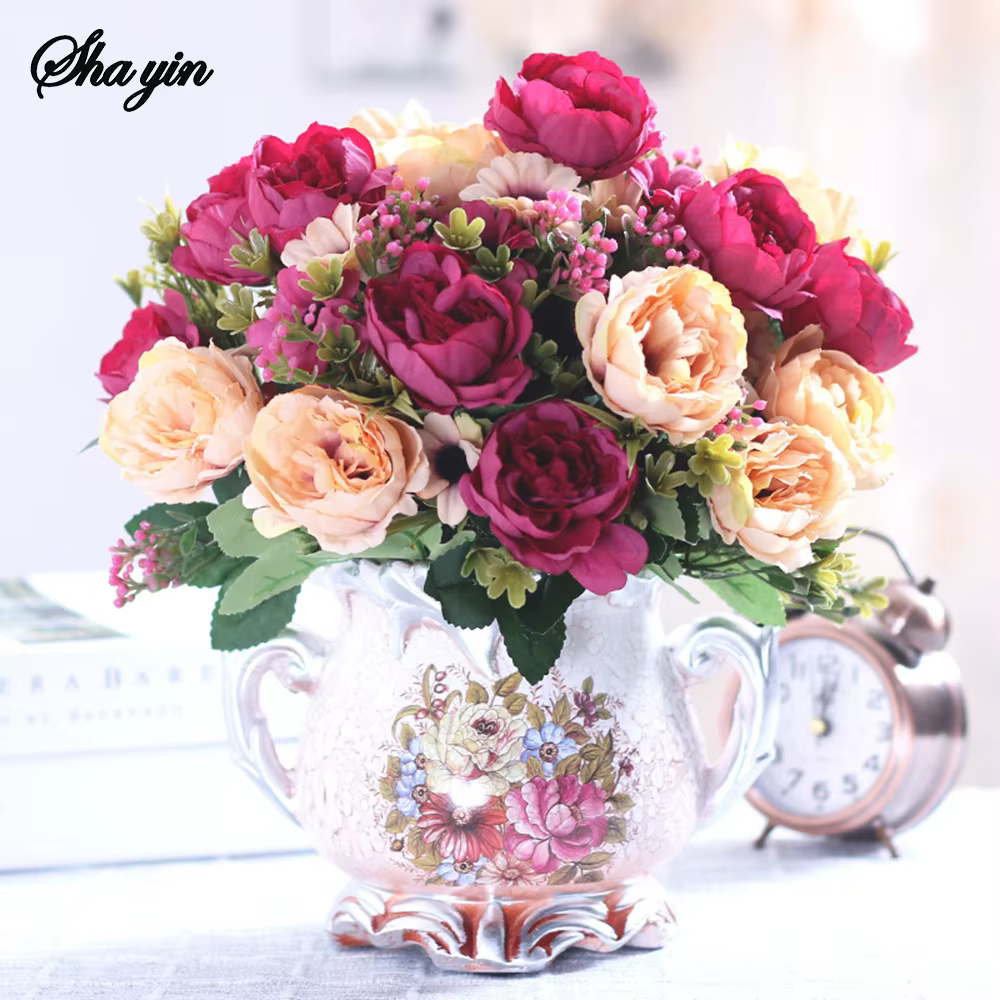 Bouquet de fleurs de pivoine artificielles en soie